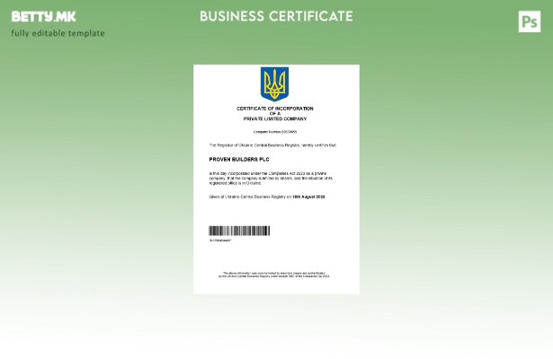 модерен стил Украина сертификат за регистрација на бизнис Шаблон за шаблон Word 